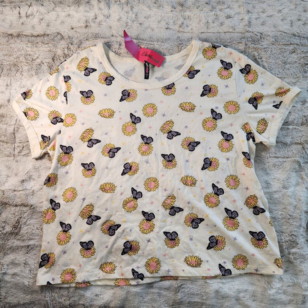 NWT Electric Pink women's Butterfly Flower Tee, Size XL